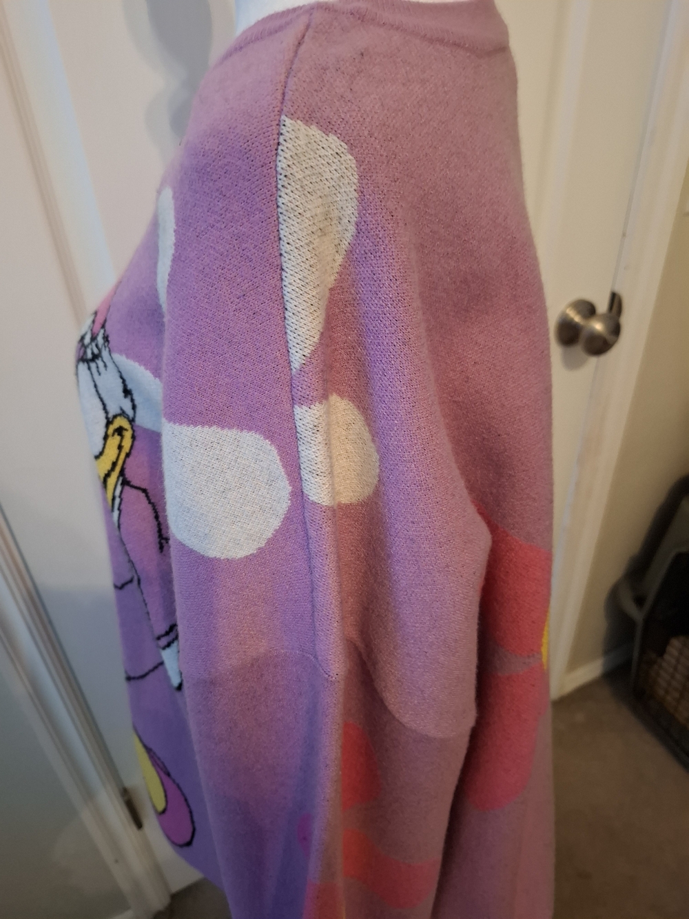 Disney Lilac Daisy Duck Crewneck Sweater with Pink Bow & Yellow Accents - Picture 12 of 13